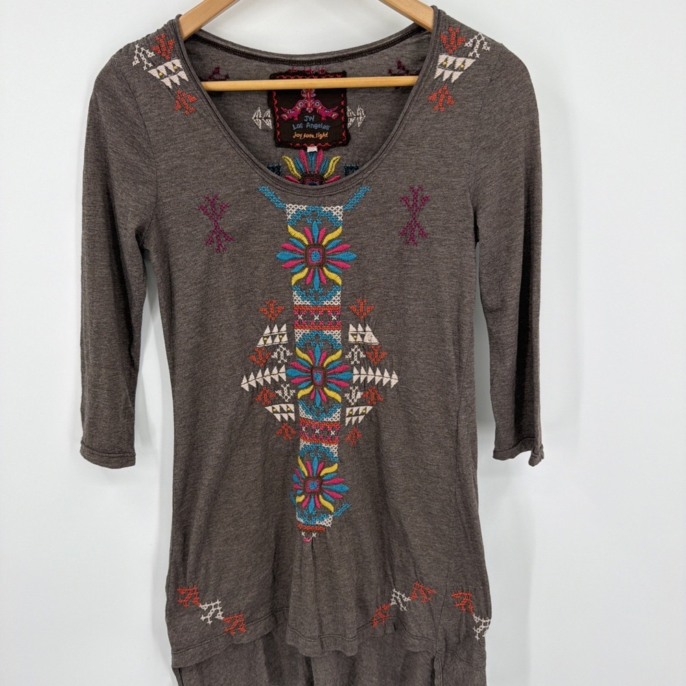 Johnny Was JWLA Embroidered Boho XS Cotton Blend Top Aztec Southwest Colorful - Picture 1 of 7